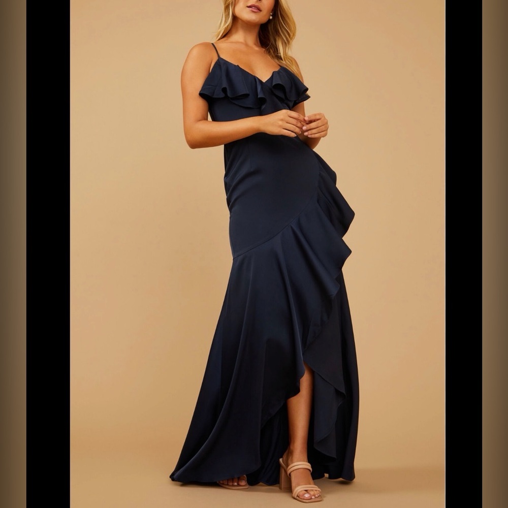 Altar'd State Navy Blue Ruffle Gown